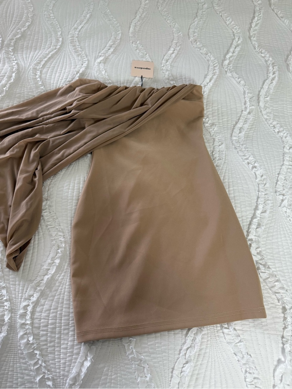 superdown One-Shoulder Mini Dress in Tan